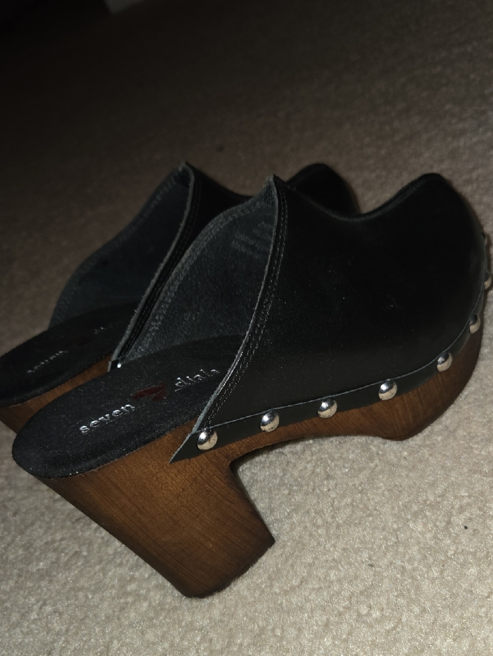 Seven Dials Black Leather Studded Clog Mules